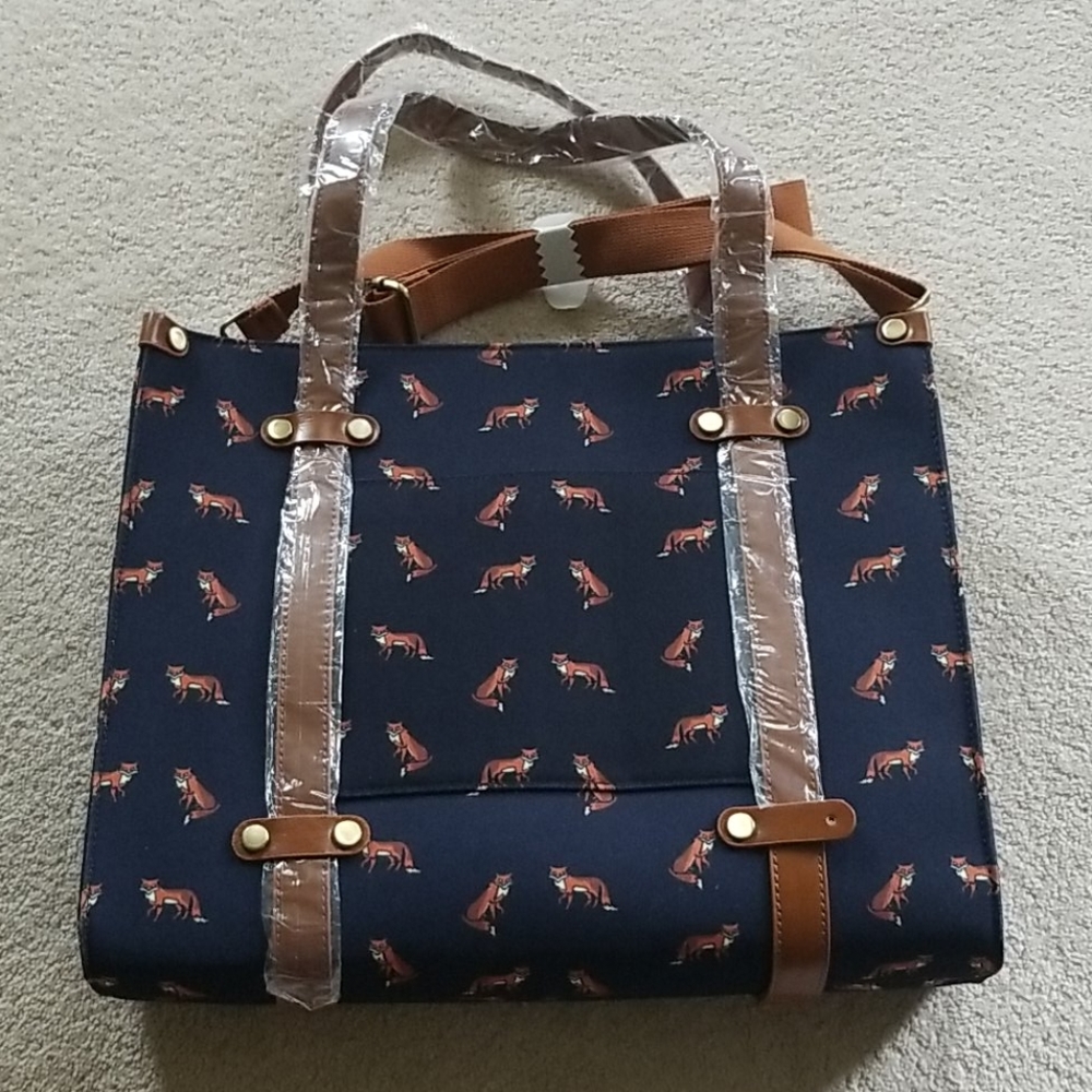 ModCloth Navy Fox Print Tote SEE PICS